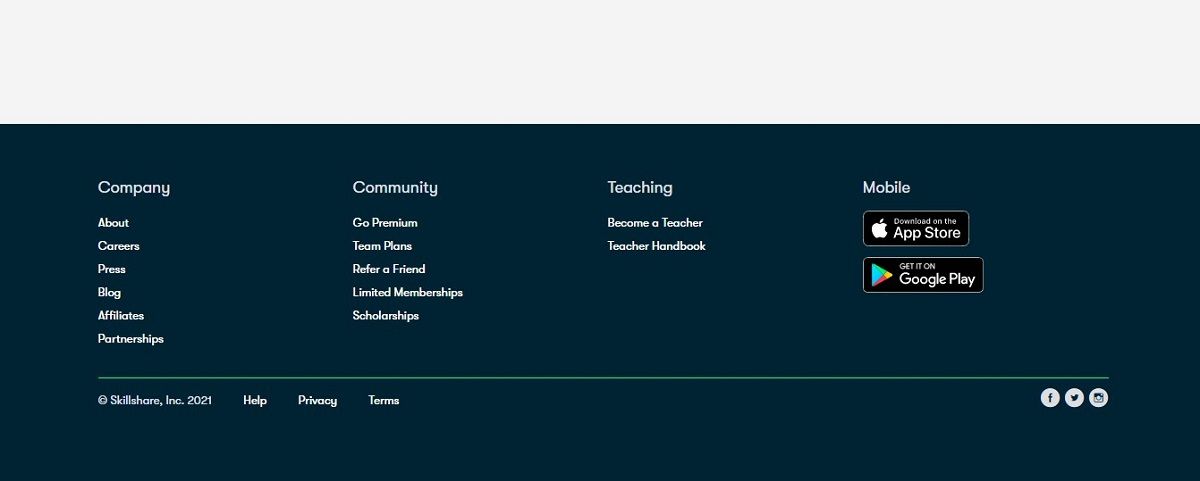 Нижнее меню Skillshare с пунктом Scholarships