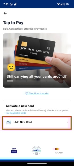 add card in paytm