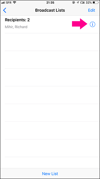 Информация о списке рассылки на iPhone