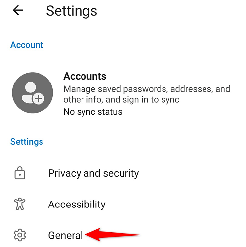 Выберите «Общие» в настройках.