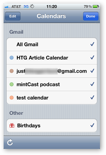 Просмотр списка календарей в приложении Календарь