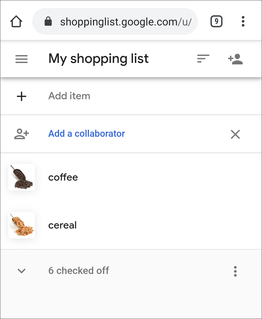 Google Assistant shopping list