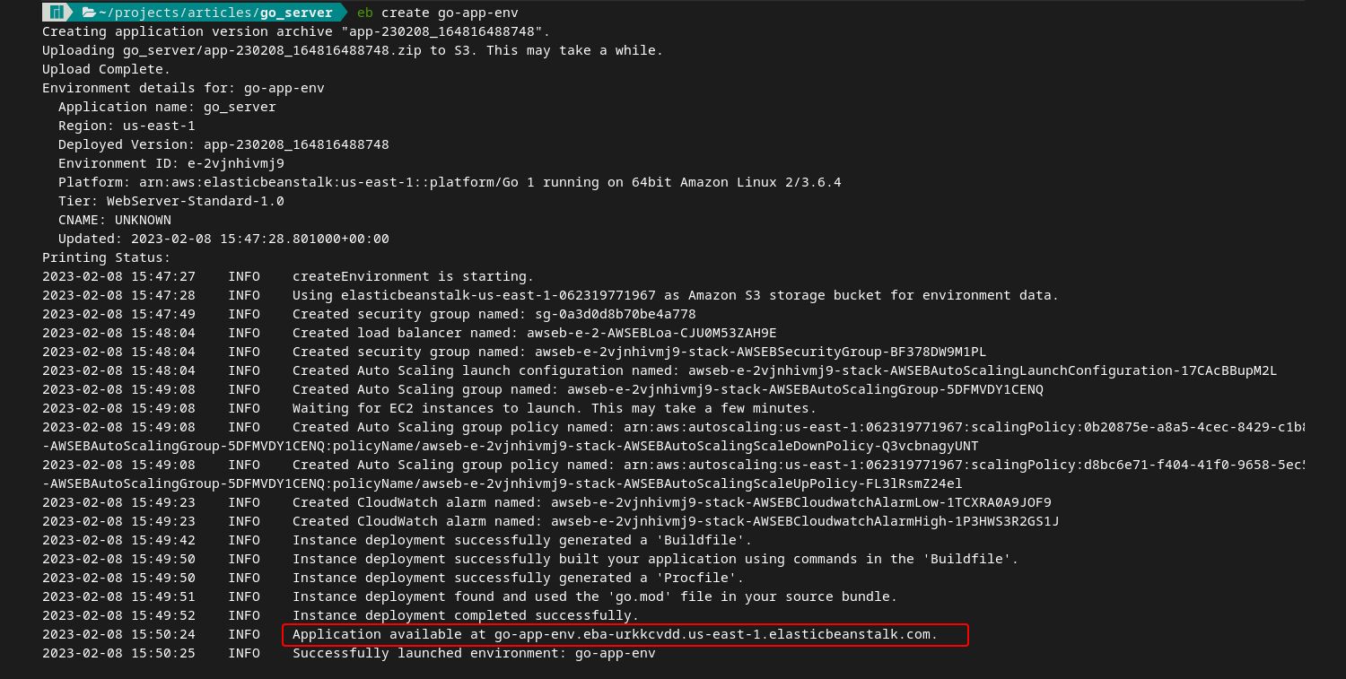 Создание окружения и развёртывание через eb create
