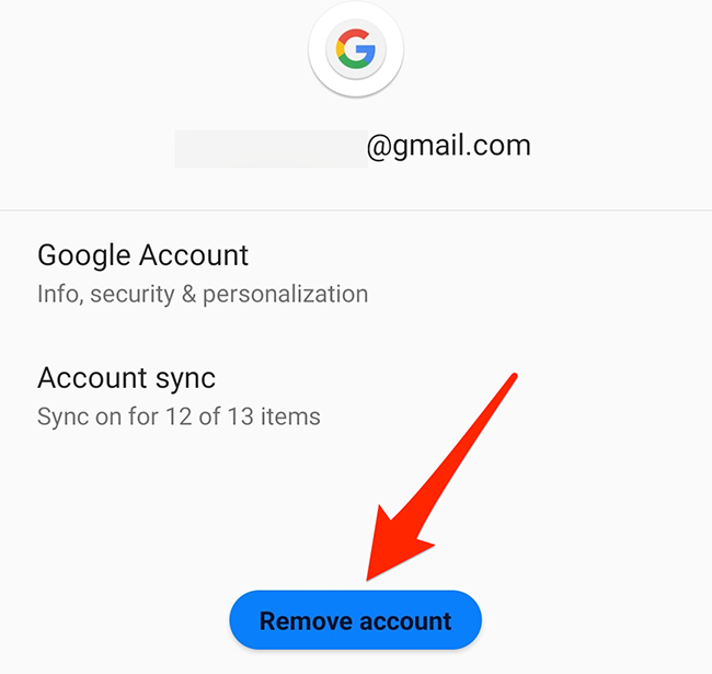 Нажмите «Удалить учётную запись» в настройках Android.