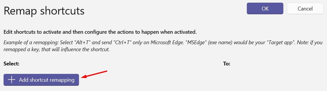 Добавление переназначения сочетания клавиш в PowerToys