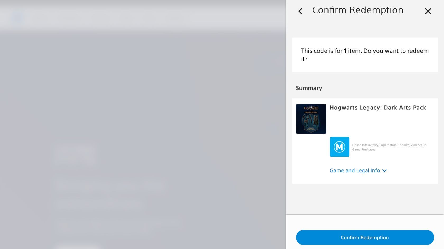 Подтверждение активации DLC на сайте PlayStation