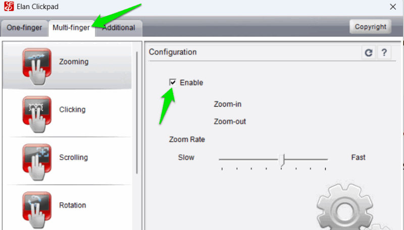 Список мультжестов Elan и их параметры