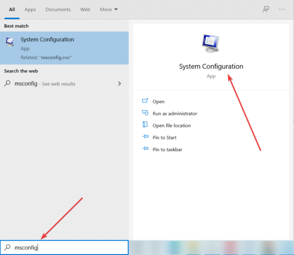 Открытие msconfig — Конфигурация системы