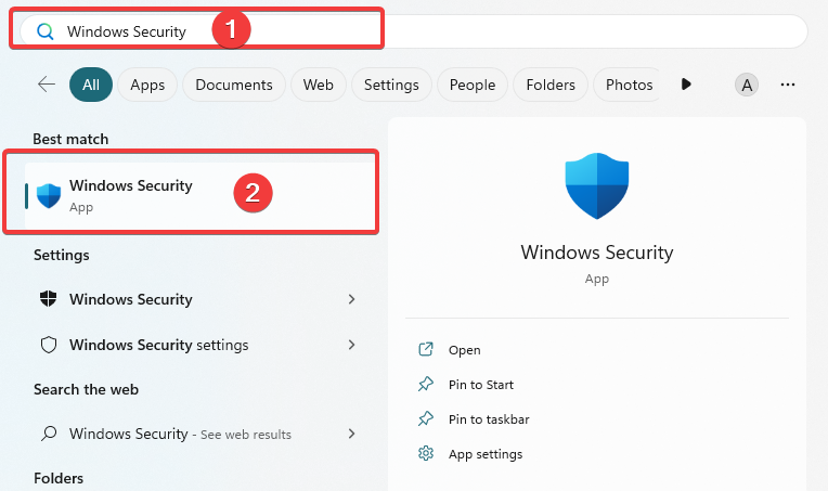 Открытие Windows Security: поиск окна с параметрами безопасности Windows