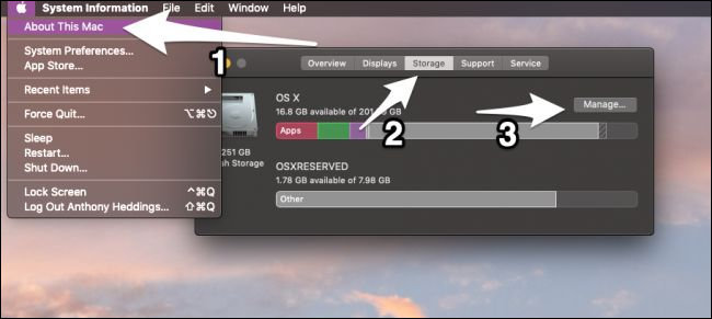 Окно настроек macOS для управления хранилищем и iCloud