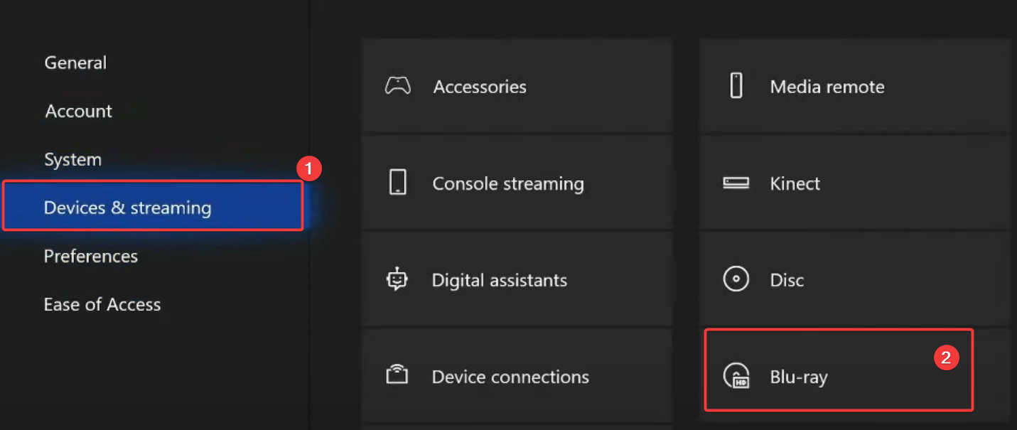 Меню устройств и подключений — Blu‑Ray