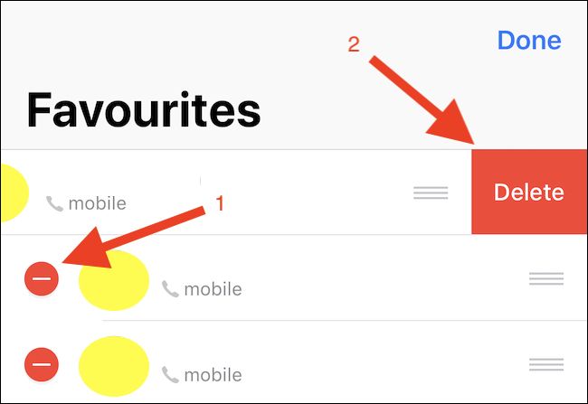 Нажмите красный значок слева от имени, затем подтвердите удаление