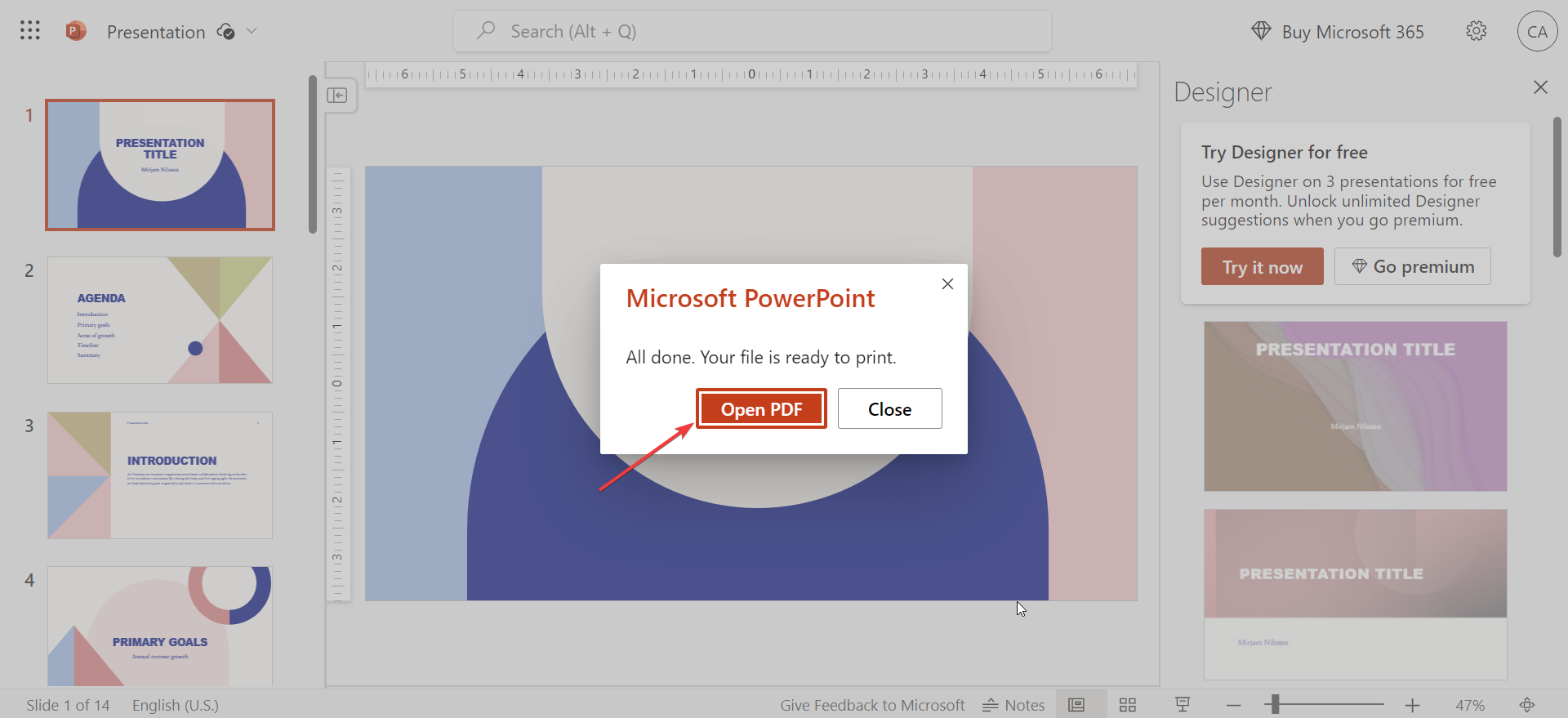 Созданный PDF с заметками под слайдами