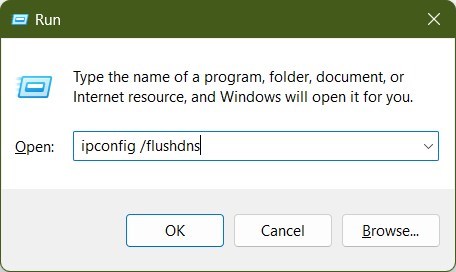 Диалог Выполнить с вводом ipconfig /flushdns