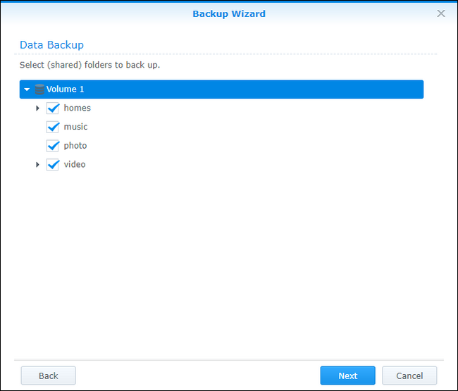 Выбор папок для резервного копирования