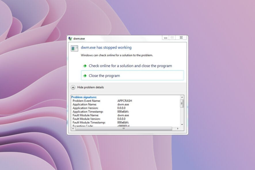 Исправление ошибки DWM (dwm.exe) в Windows 11