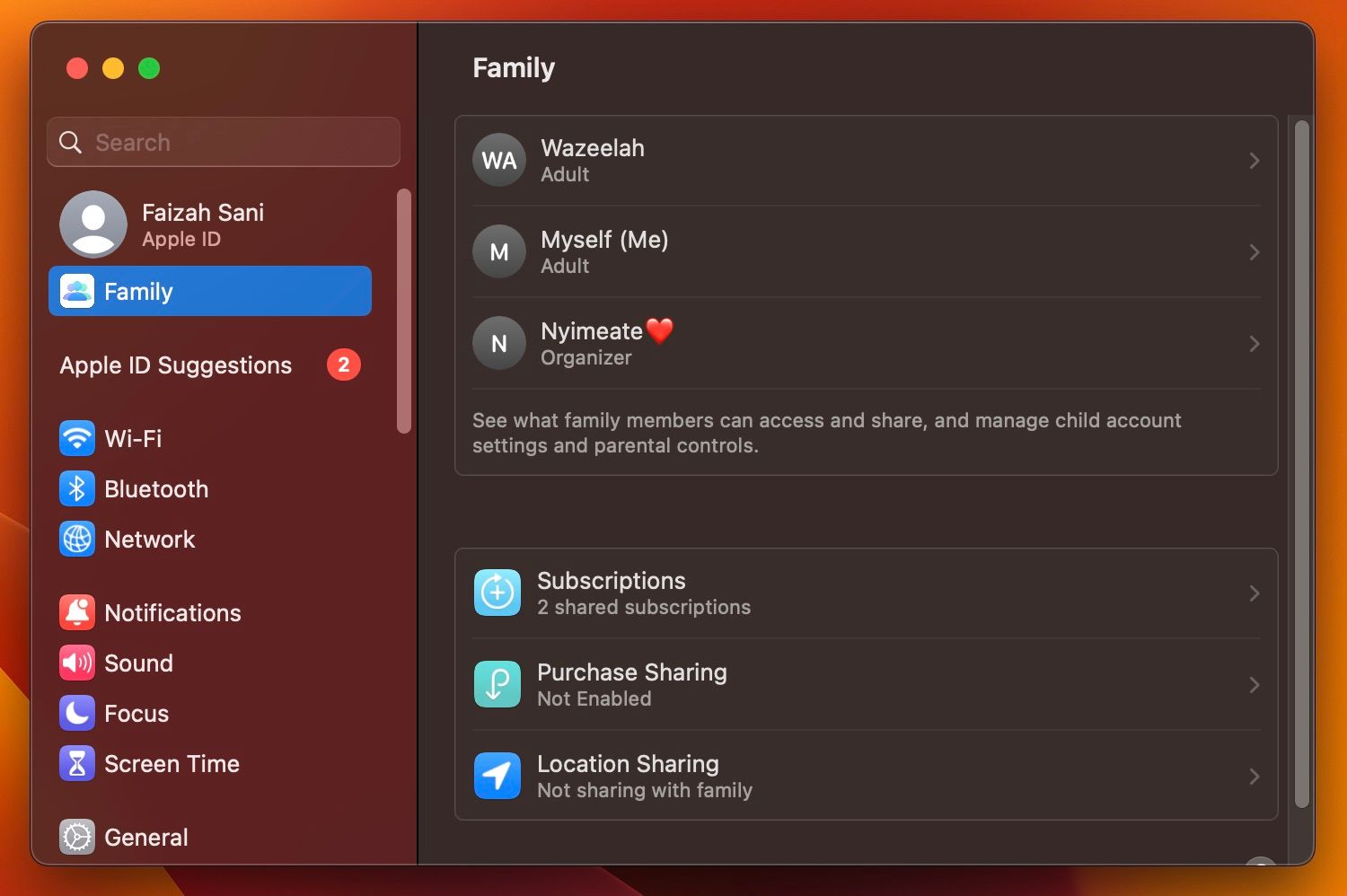 Панель настроек «Семья» в macOS Ventura