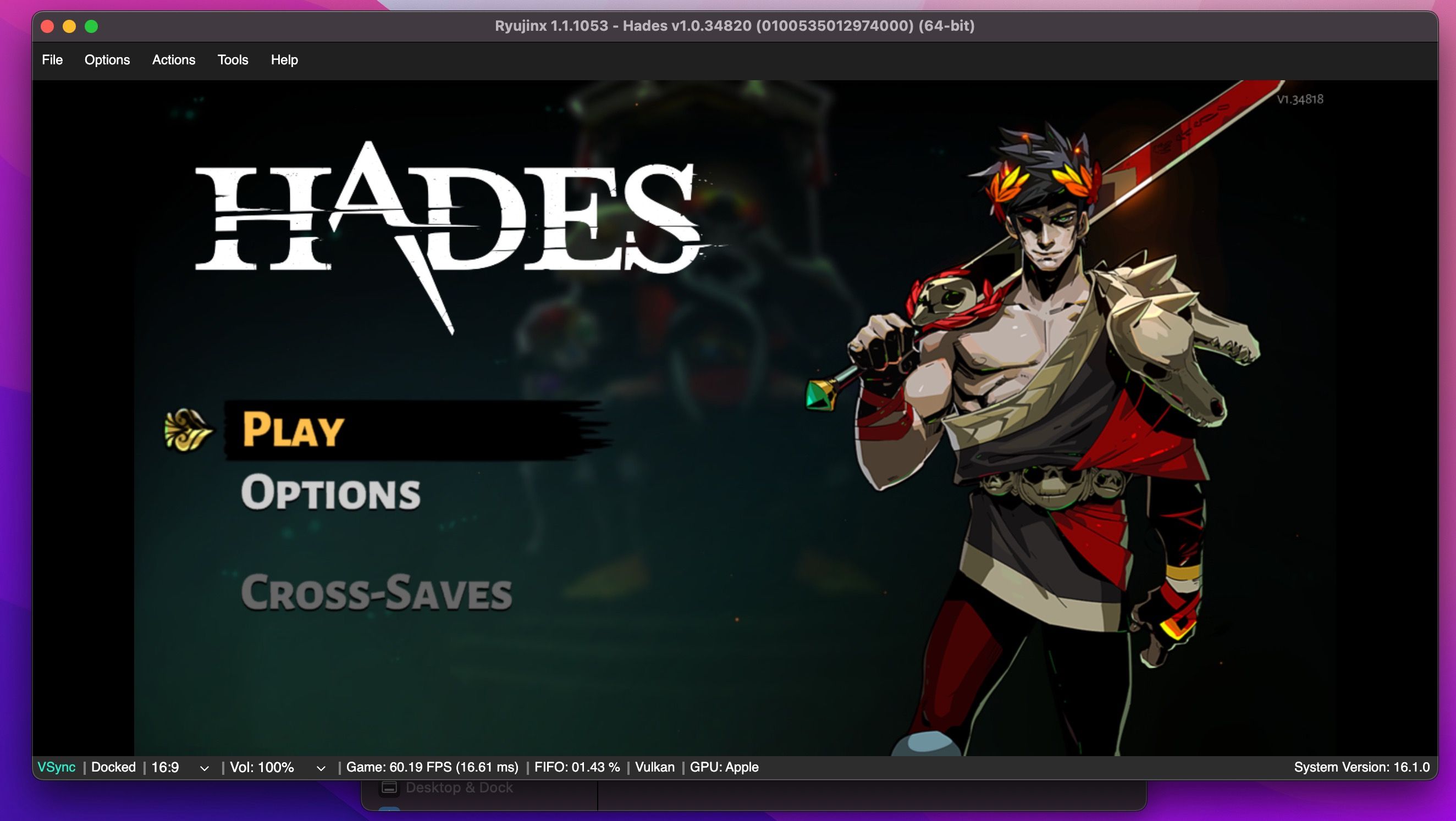 Hades Running on Ryujinx