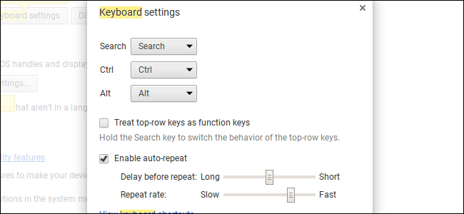 Снимок настроек клавиатуры в Chrome OS