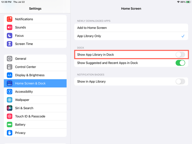 Отключить значок Библиотеки в Доке