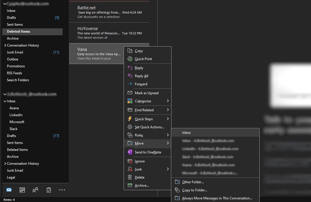 Восстановление удалённых писем в Outlook для ПК