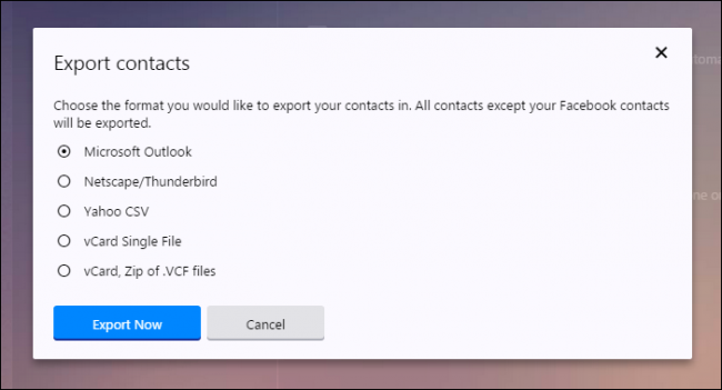 Процесс экспорта контактов из веб-почты в CSV или vCard