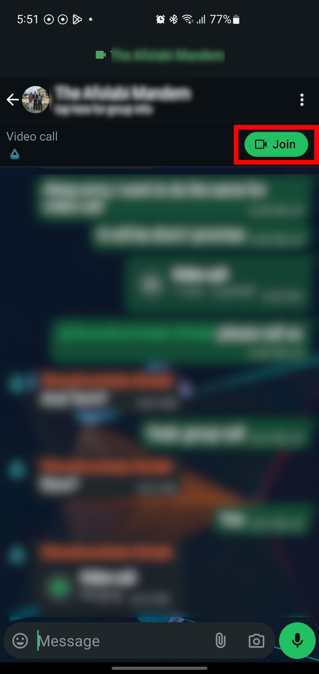 Уведомление о групповом видеозвонке WhatsApp с кнопкой «Присоединиться».