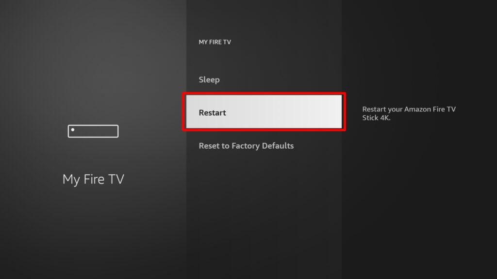 Restart Fire TV Stick - Prime Video Error Code 1061