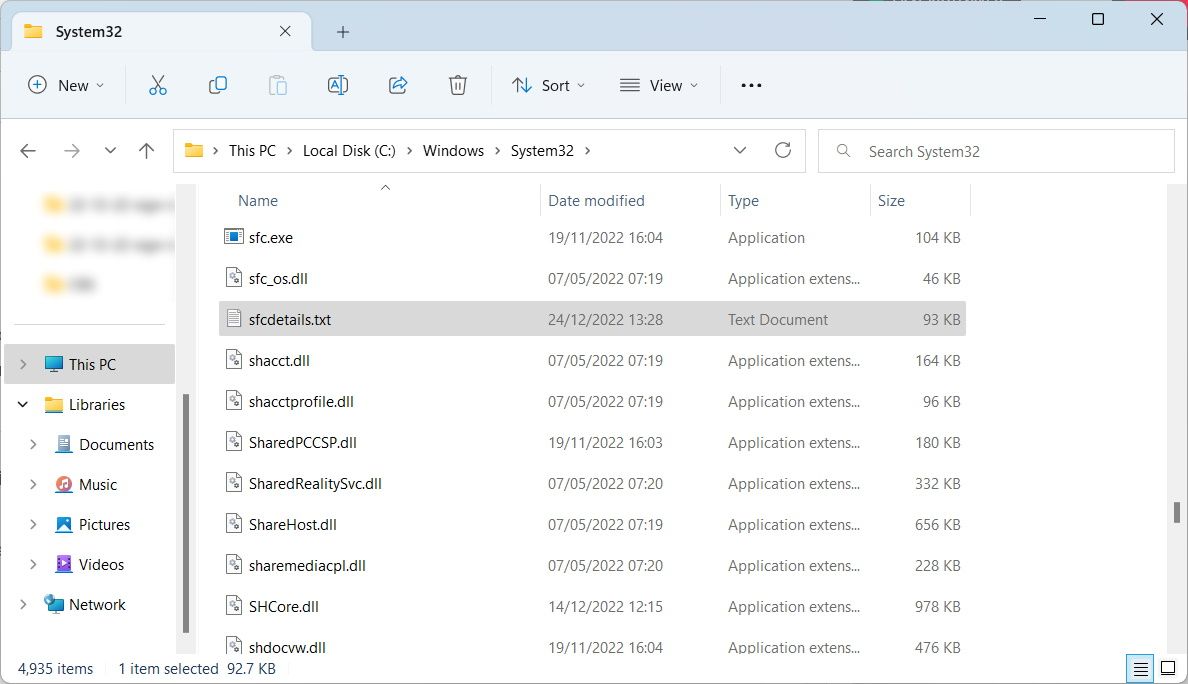 Текстовый файл sfcdetails.txt в Проводнике Windows