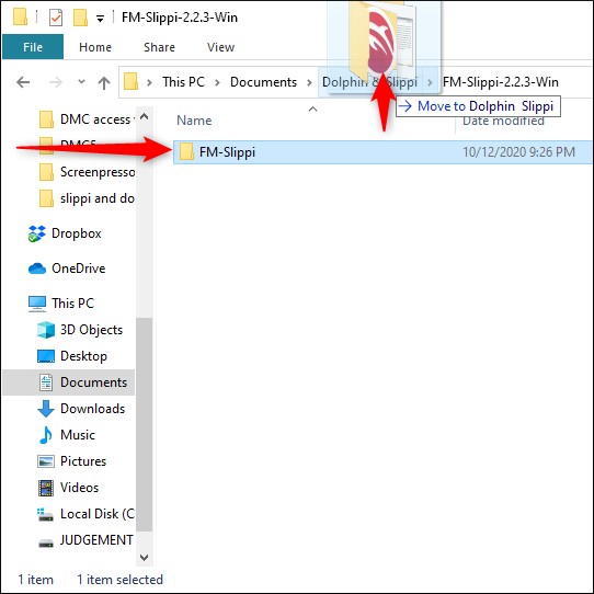 Перетащите папку FM-Slippi в Dolphin and Slippi