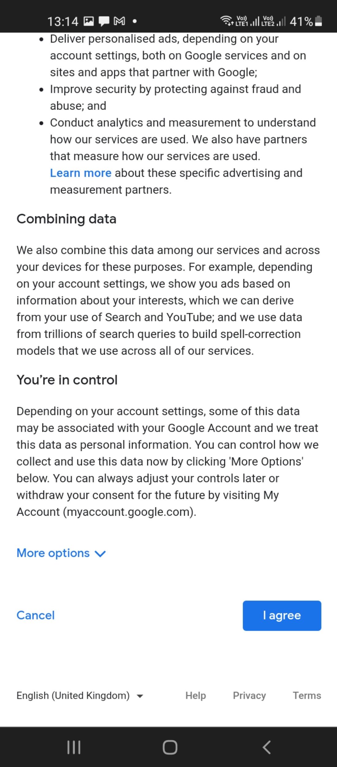 Условия конфиденциальности и сервисов Google