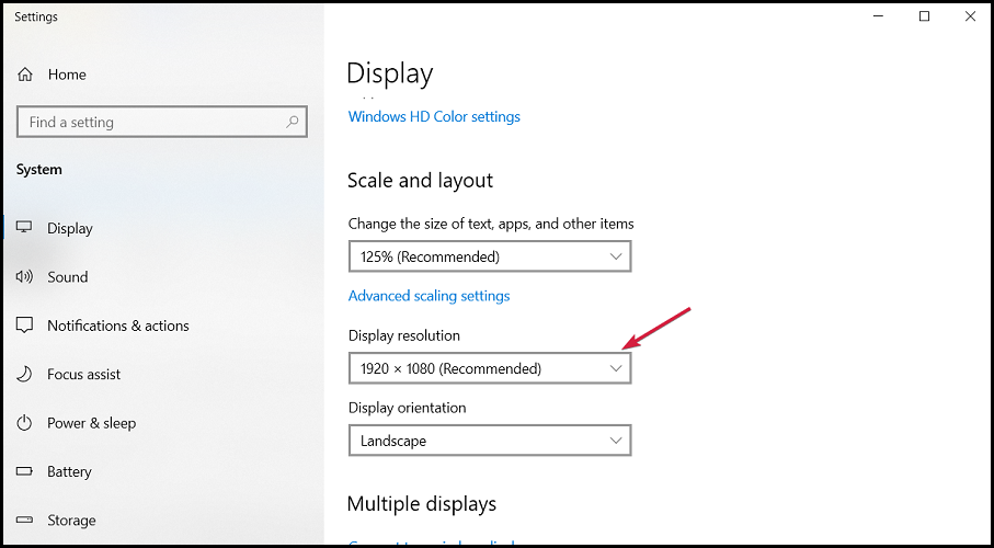 Список доступных разрешений экрана