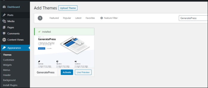 Активация темы в разделе «Внешний вид»