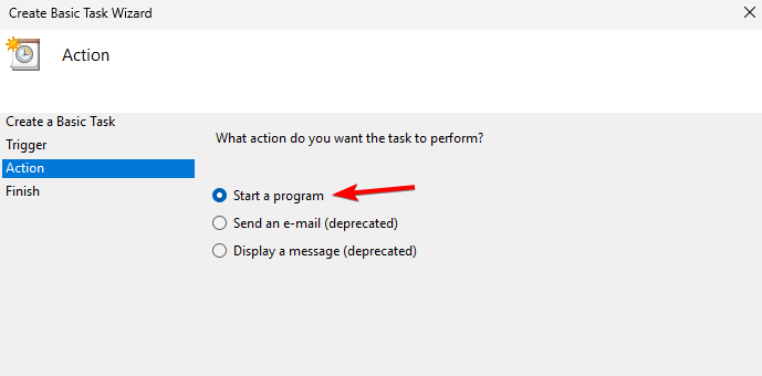 Выбор действия: запуск программы