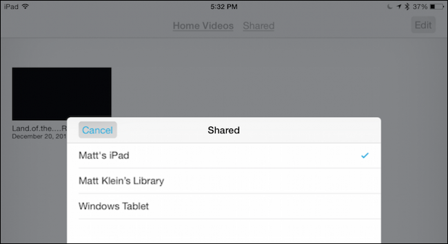 Общие видео из библиотеки iTunes