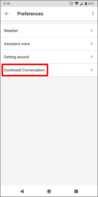 Включение опции Continued Conversation — тумблер в положении 'включено' и список поддерживаемых устройств