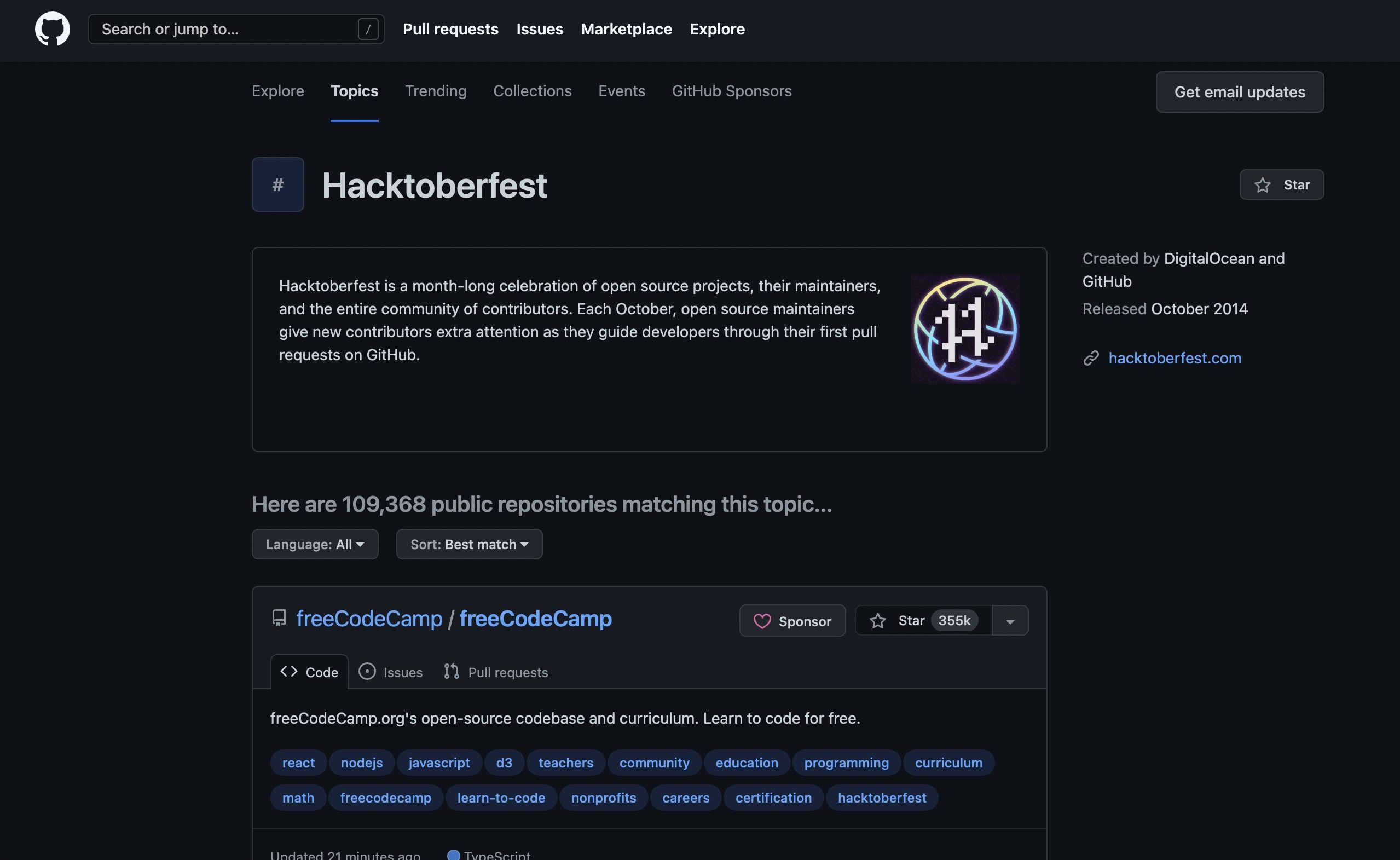 Список проектов Hacktoberfest на GitHub