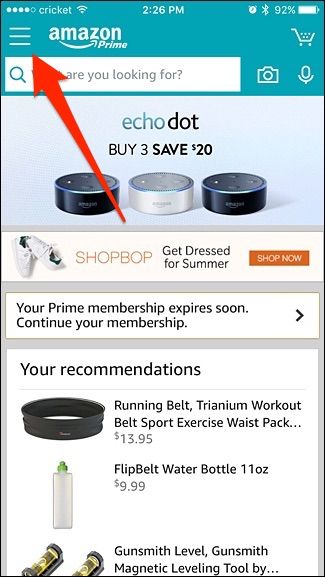 Меню с разделом Programs and Features в приложении Amazon