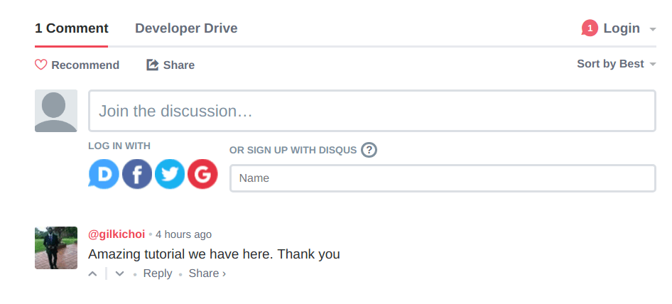 Виджет Disqus на фронтенде: форма комментариев и кнопки входа через соцсети