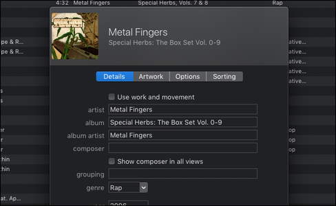 Меню редактирования метаданных нескольких файлов