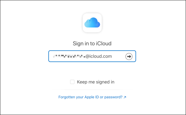 Поле для ввода адреса iCloud электронной почты
