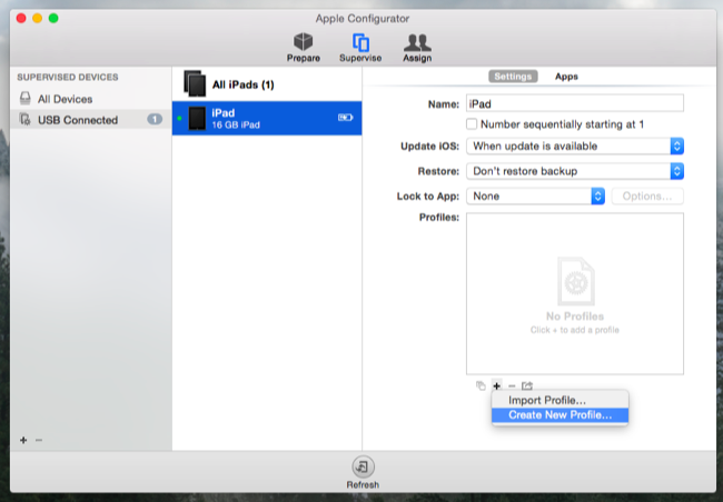 Создание профиля в Apple Configurator