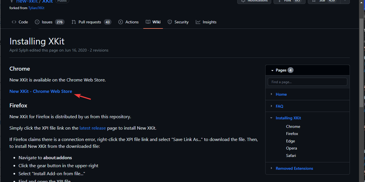 Страница установки XKit для браузера