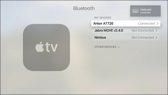 Клавиатура в списке подключённых устройств на Apple TV