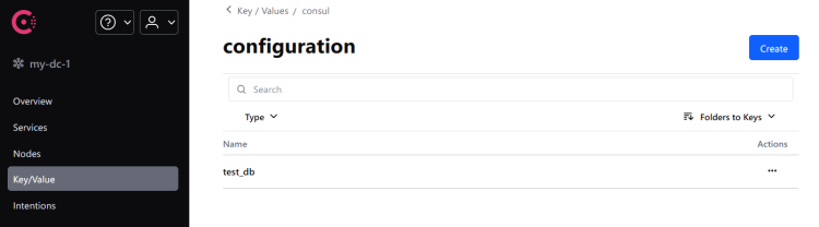 Просмотр ключей в разделе Key/Value Consul UI