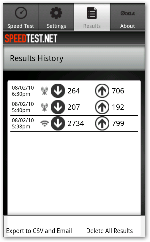 Меню экспорта и удаления истории