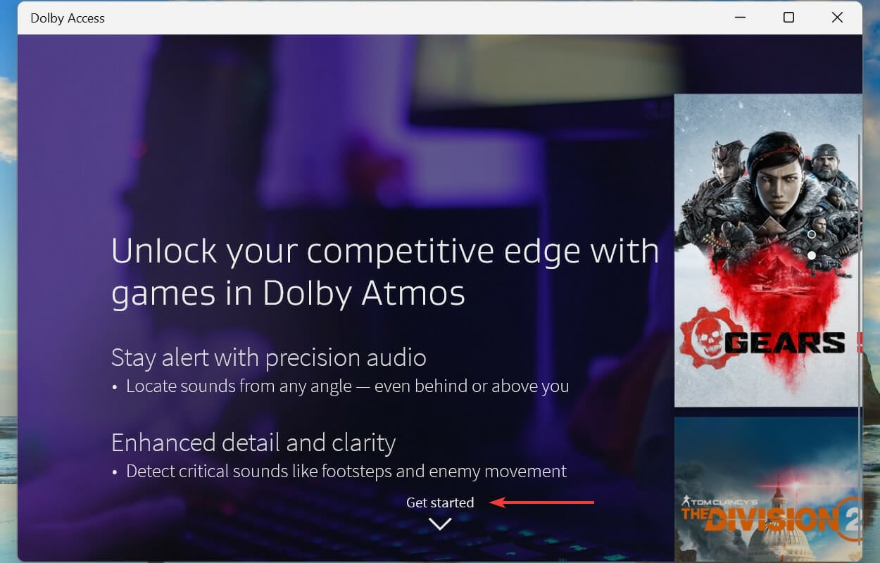 Кнопка Приступить в Dolby Access