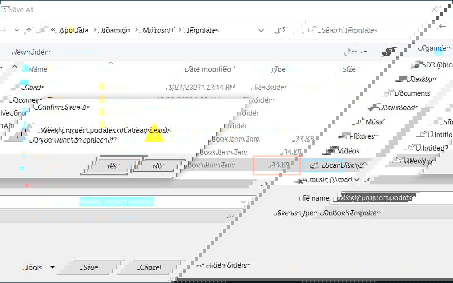 Сообщение о замене шаблона в Windows