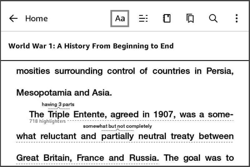 кнопка Aa на панели чтения kindle.