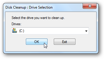 Всплывающее окно Disk Cleanup для выбора диска